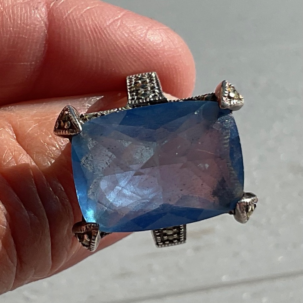 DBJ Topaz Marcasite Ring 925 silver Vintage size 7 - Picture 3 of 15